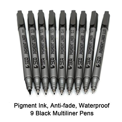 9pcs Black Multifunctional Fine Line Pen Set For Artistic Use And Drawing