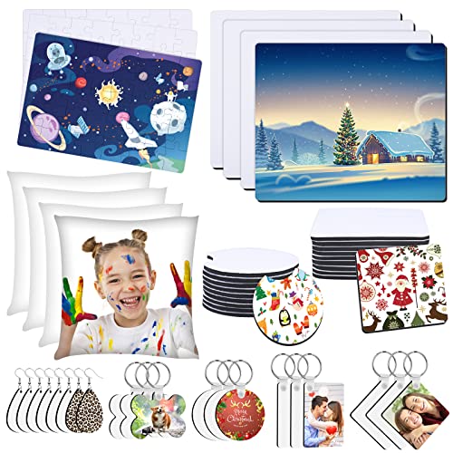 82 PCS Sublimation Blanks Products Set, Modacraft Christmas Craft Sublimation Starter Kit with 20 Car Coasters, 12 Keychains, 8 Earrings, 4 Mouse - WoodArtSupply