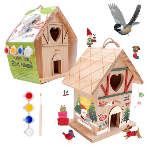 DIY Wooden Birdhouse Painting Kit for Kids, Bird House to Paint Set,Wood Arts and Crafts for Children,Ages 3-12 Build Your Own Bird Houses