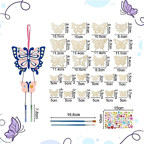 Fennoral 12 Pack Butterfly Wind Chime Kits for Kids Make Your Own Hollowed Out Butterfly Wind Chime DIY to Paint Butterfly Wooden Arts and Crafts