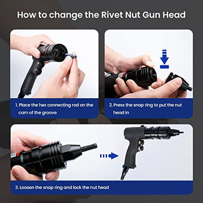 INPANOLS Air Rivet Nut Tool Kit, Pneumatic Rivnut Gun with 1/4'', 5/16'' & 3/8'' Mandrels - WoodArtSupply