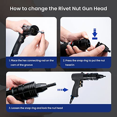 INPANOLS Air Rivet Nut Tool Kit, Pneumatic Rivnut Gun with 1/4'', 5/16'' & 3/8'' Mandrels INPANOLS