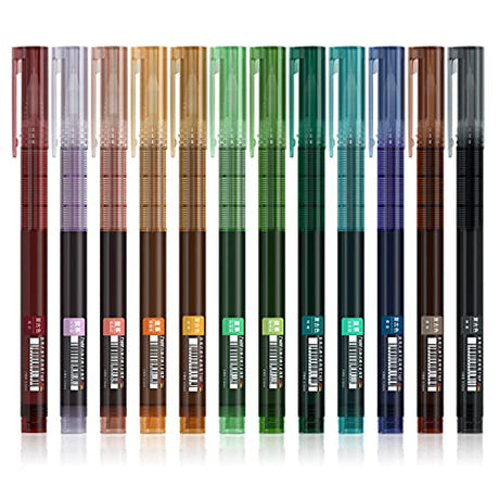 Shuttle Art Liquid Ink Rollerball Pens, 12 Vintage Colors Quick Drying 0.5mm Extra Fine Point Long Lasting for Writing Journaling Taking Notes Shuttle Art