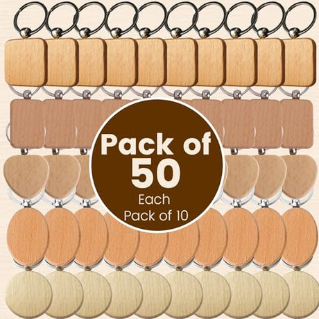 Blank Wooden Key Chain - Mixed Shapes Unfinished Wooden Key Tags - 5 Different Shapes Unfinished Wood Keychain - Assorted Wooden Keychain Blanks for WoodArtSupply
