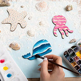 PLYDOLEX 24 Pieces Unfinished Wooden Cutouts Sea Animals Cutouts - 6 Shapes of Fish Cutouts: Wooden Stars, Dolphin Cutout, Octopus Cutout and Others Plydolex