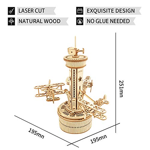ROKR 3D Wooden Puzzle Mechanical Music Box,DIY Aircraft Model Kits to Build,Best Toy Gift for Kids/Teens/Adults on Birthday,Decoration for Room ROKR