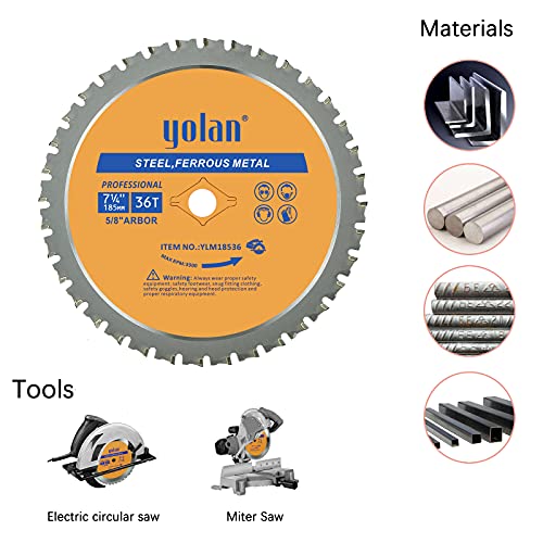 Yolan 7 1/4” Metal Cutting Circular Saw Blade, 7-1/4-Inch 180 Blade,36-Tooth,Carbide Tipped, 5/8-Inch Arbor, Diamond Knockout Arbor for TCT Miter Saw yolan