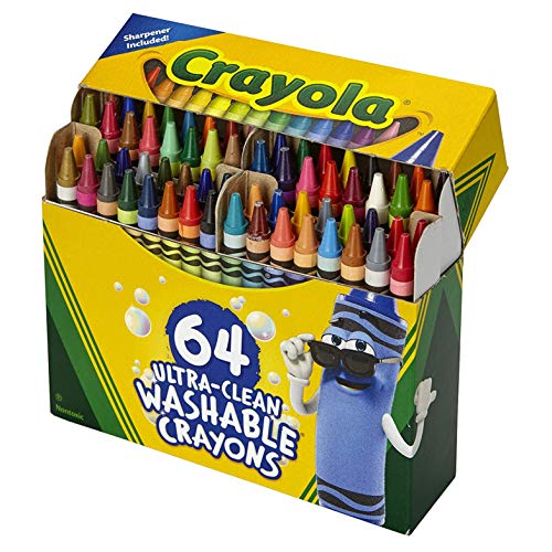 Crayola Ultra Clean Washable Crayons, Built in Sharpener, 64 Count, Kids at Home Activities - WoodArtSupply