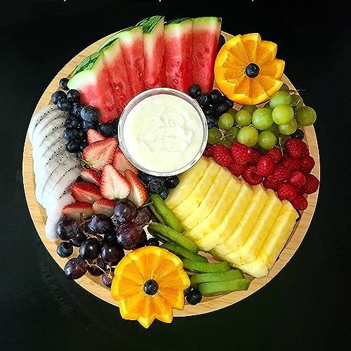 JOIKIT 5 Pack 8 Inch 20cm Bamboo Round Platter, Fine Polished Round Wood Plates Bamboo Serving Tray for Holding Fruit, Bread, Cheese, Nut, Coffee, JOIKIT