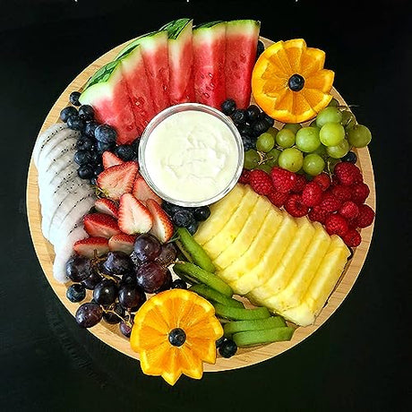 JOIKIT 5 Pack 8 Inch 20cm Bamboo Round Platter, Fine Polished Round Wood Plates Bamboo Serving Tray for Holding Fruit, Bread, Cheese, Nut, Coffee, JOIKIT