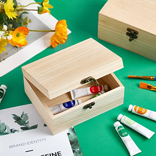 Reginary 8 Pcs Wooden Box with Hinged Lid Unfinished Wood Box Unpainted Plain Wooden Jewelry Box for DIY Crafts Art Gifts Hobbies Home Storage, 6.7 x