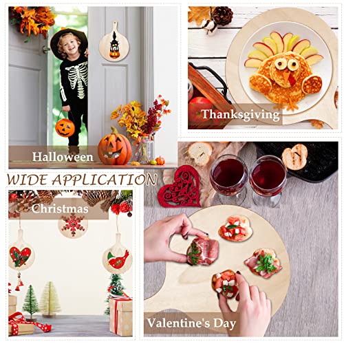 6 Pieces Mini Wooden Cutting Board Craft with Handle Wooden Chopping Board Unfinished Round Charcuterie Boards Mini Cheese Board Rustic Paddle for Yulejo