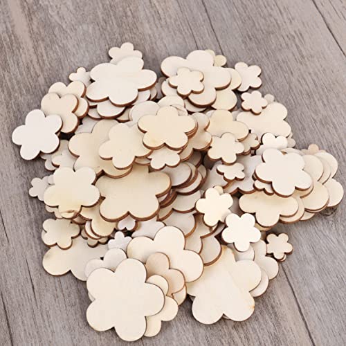 Sewroro 100pcs Flower Wood Cutouts Unfinished Wood Plum Slices Flower Wooden Wood Flower Slices Cut Wooden Plum Nativity Ornaments DIY Gifts in Bulk Sewroro