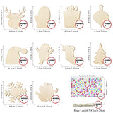 Hidreas 50 Pcs DIY Wooden Ornaments Christmas Wooden Ornaments Making Kit Christmas Crafts with Wax Rope and Rhinestone Stickers for Christmas Hidreas