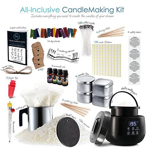 Hearth & Harbor Soy candle making kit for Adults & Kids, Candle Making Supplies, DIY for Beginners, Soy Wax with Melter - Complete Kit + Electric - WoodArtSupply