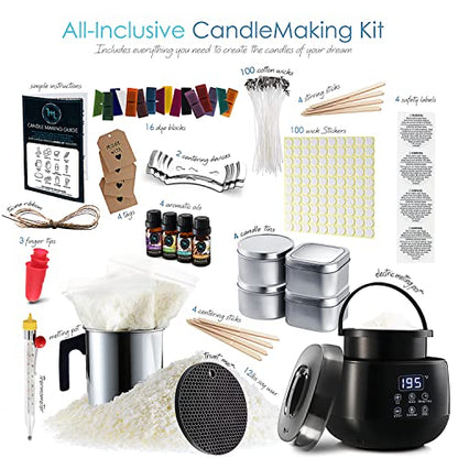 Hearth & Harbor Soy candle making kit for Adults & Kids, Candle Making Supplies, DIY for Beginners, Soy Wax with Melter - Complete Kit + Electric - WoodArtSupply