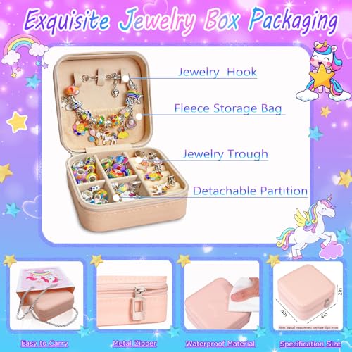 BEIKEETOO Charm Bracelet Making Kit for Girls 8-12 DIY Bead Jewelry Making Kit with Box, Unicorn Mermaid Arts and Crafts for Kids 6-8 Gifts for Girl