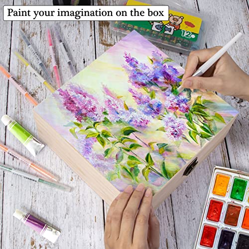 Useekoo Unfinished Wooden Storage Box with Hinged Lid, 9.1'' x 9.1'' x 3.9'' Large Keepsake Box, Rustic Wood Gift Boxes for Jewelry, Art Hobbies, DIY Useekoo