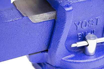 Yost Vises Tool 4-Inch Workshop Duty Bench Vise, Model BV-4, with 120-Degree Swivel Base, Blue - WoodArtSupply