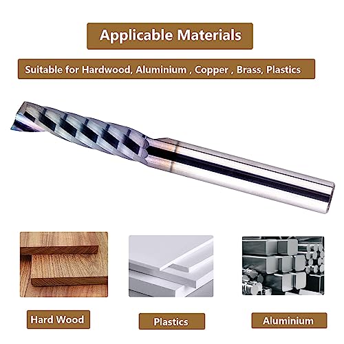 SpeTool O Flute CNC Router Bit 1/4 Inch Shank 1 Inch Cutting Length with Extra Long Life Coating Single Flute End Mill for Acrylic Aluminum Wood Cut SpeTool