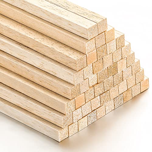 50 Pieces Balsa Wood Sticks 1/2 x 1/2 x 12 Inch Hardwood Square Wooden Dowels Unfinished Wood Sticks for Craft DIY Supplies DIY Molding Projects Yulejo