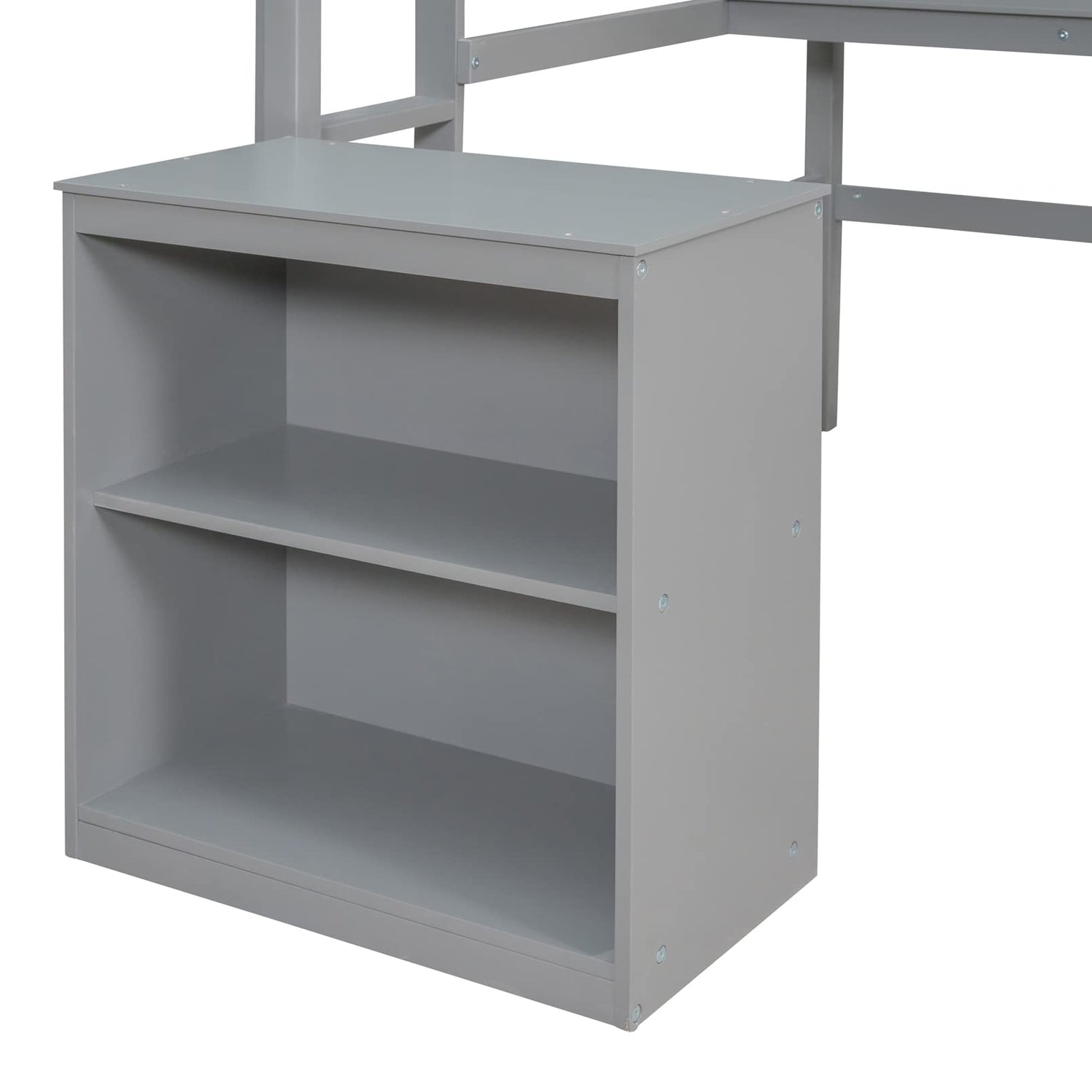 Modern Rustic Grey Loft Bed with Desk, Storage Drawers, and No Box Spring Required TMEOSK