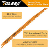 TOLESA Wood Pruning Reciprocating Saw Blades 12 inch 5 TPI Sawzall Blades Green Wood Construction Wood Cutting and PVC Pipe Cutting CRV Sharp Ground TOLESA