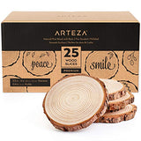ARTEZA Natural Wood Slices, 25 Pieces, 3.5-4 Inch Diameter, 0.4 Inch Thickness, Round Pine Wood Discs with Bark for Crafts, Christmas Ornaments, ARTEZA