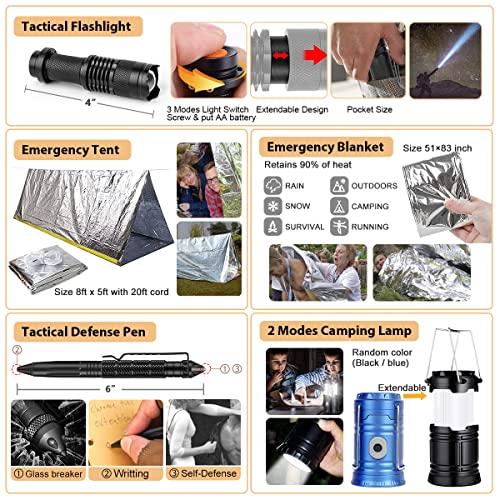 Survival Kit, 250Pcs Survival Gear First Aid Kit with Molle System Compatible Bag and Emergency Tent, Emergency Kit for Earthquake, Outdoor HIHEGD