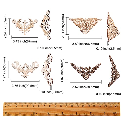LiQunSweet 20 Pcs 4 Styles Vintage Flower Hollow Carved Unfinished Wood Pieces Book Corner Protector for DIY Craft Applique Furniture Door Decor