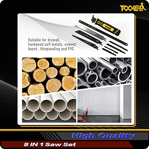 TOOLAN: 8-In-1 Multi Blades Hand Saw, Drywall Cutter Saw. Hacksaw. Long Blade Hand Saw For Cutting Drywall, Sheetrock, Wood, Metel, Plastic, Plywood. TOOLAN