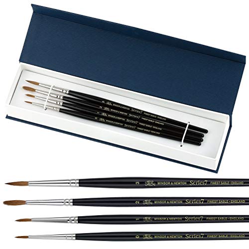 Winsor & Newton Series 7 Kolinsky Sable Watercolor Brushes - 100% Kolinsky Sable Brushes for Watercolor Gouache Ink and More - Professional 4 pc - WoodArtSupply