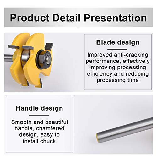 Tongue and Groove Router Bit Set, 2 Pcs 1/4 Inch Shank Router Bit Kits Wood Door Flooring 3 Teeth Adjustable T Shape Wood Milling Cutter Woodworking HOHXEN