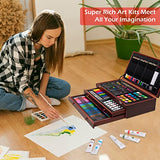 Art Supplies, 185-Piece Super Deluxe Wooden Art Set Crafts Drawing Kit with 2 Sketch Pads, Crayons, Oil Pastels, Colored Pencils, Watercolor Cakes, VigorFun