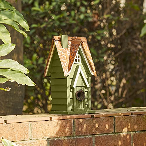 Glitzhome 12" H Green Hanging Distressed Solid Wood Garden Bird House Decoratvie Birdhouse glitzhome