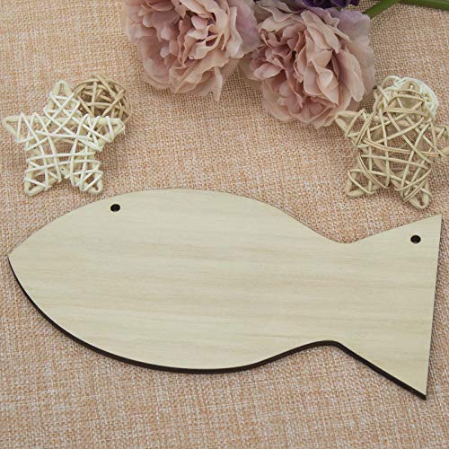 Creaides Fish Wood DIY Crafts Cutouts Wooden Fish Shaped Hanging Ornaments Unfinished Wood Signs with Twines for Wedding Birthday Christmas Party Creaides