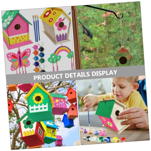 TEHAUX 1 Set Lanyard Birdhouses Pendant Unfinished Arts Kits Bird House Painting Kids Craft Unfinished House Kit Paint House Wind Chime Kit Wind TEHAUX