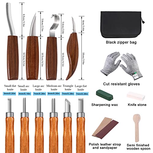 Wood Carving Tools Set,Detail and Hook Carving Knife Kit for Beginners,Trimming Knife for Spoon Bowl Cup Woodwork,Round Handle Design and 6pcs SK2 - WoodArtSupply