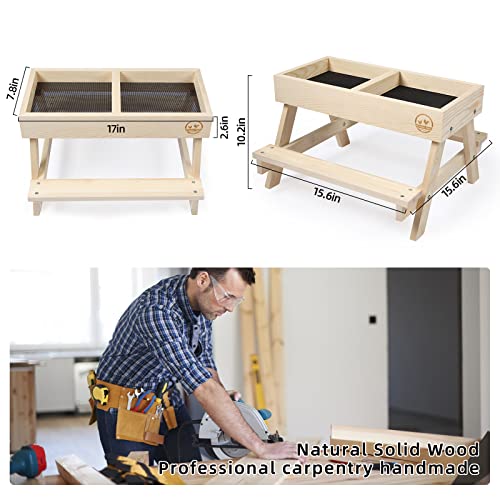 Chicken Picnic Table No Waste, Large Chicken Feeder Handmade Wooden, DIY Chicken Table Feeder Kit, Wild Bird, Duck & Squirrel Feeders No Mess, Mesh CHTSJQW