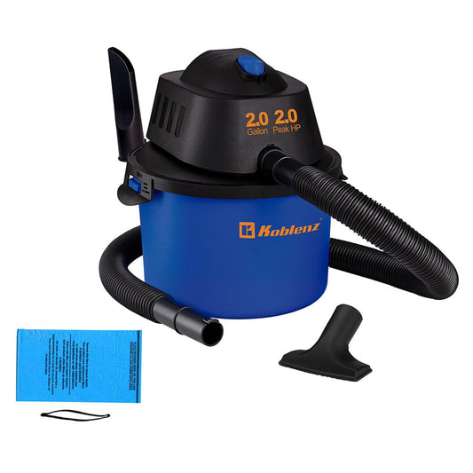 Koblenz WD-2L Portable Wet-Dry Vacuum, 2.0 Gallon/2.0HP Compact Lightweight, Blue+Black 5 Year Warranty - WoodArtSupply