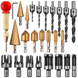 Rocaris 26 Pack Woodworking Chamfer Drilling Tools, Including Countersink Drill Bits, Wood Plug Cutter, Step Drill Bit, Center Punch, L-Wrench Rocaris