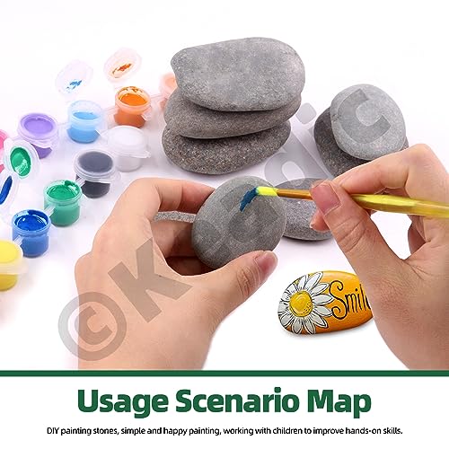 Keadic 34Pcs Rock Painting Kit Includes 2-3 Inch Flat Smooth Painting Stones, Paintbrushes, Paint Strips and Paint Tray, Natural River Rocks Set for