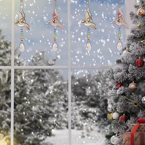 Bulerrylulu 4pcs Diamond Painting Suncatcher Wind Chime Kit,Double Sided Crystal Diamonds Painting Butterfly Hanging Ornament,Hummingbird Art and - WoodArtSupply