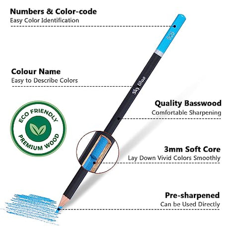 Drawdart Colored Pencils for Adult Coloring, 72-Color Professional Soft Core Drawing Sketching Shading Pencils Set with Zipper Case, Coloring Pencils Drawdart
