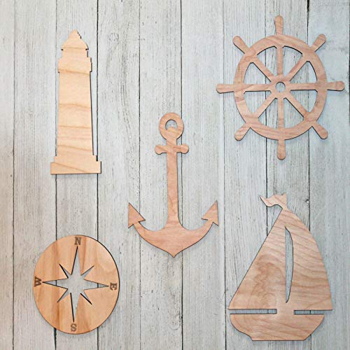 6" 5 Nautical Unfinished Wood Cutout Shapes Crafts Sail Boat Anchor Ship Wheel
