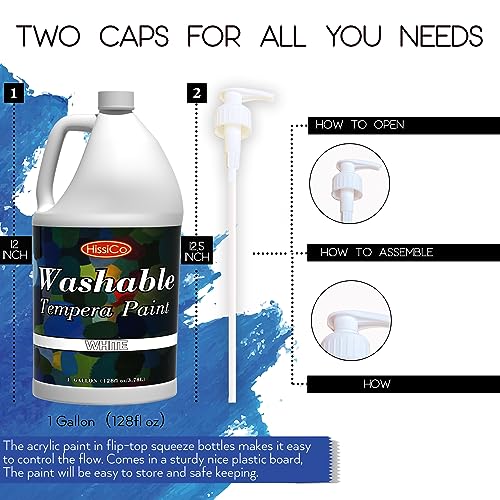 Washable Tempera Paint for Kids,Titanium White (128 oz/1 Gallon) Liquid Poster Paint, Non-Toxic Kids Paint with Fluorescent Glitter Metallic Neon - WoodArtSupply