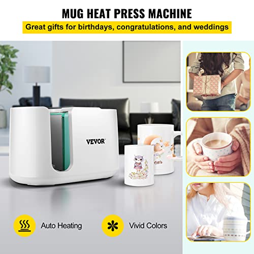 VEVOR Mug Press Machine, Automatic Mug Heat Press for Sublimation 11-15oz, Coffee Cup Transfer Printing, DIY Presents Gifts White - WoodArtSupply