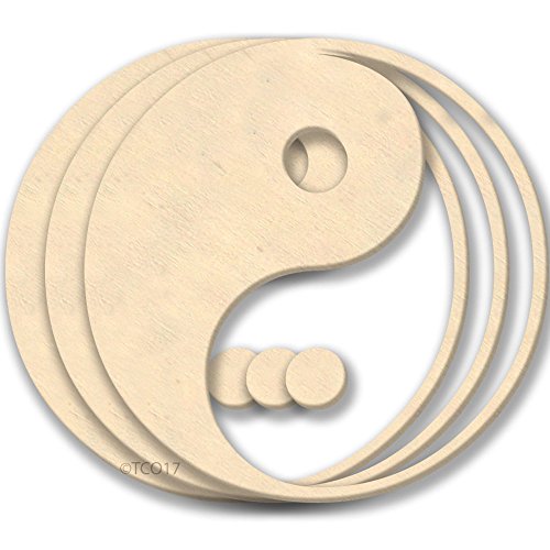 4-in Wooden Shape 1/8" Thick Shape (Yin Yang) Unfinished Plywood Shape Yin Yan Symbol, 3-Pack