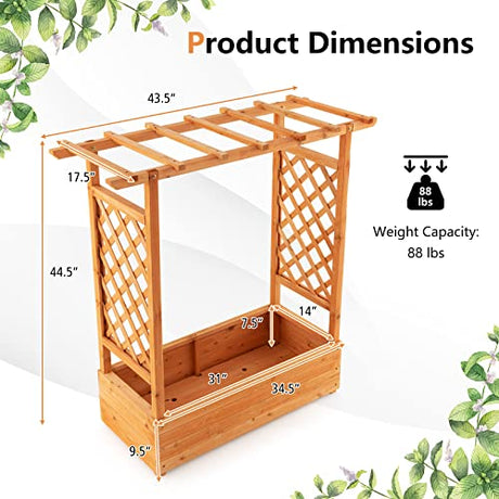 S AFSTAR Raised Garden Bed with Arch Trellis, Wood Planter Box with Hanging Roof, Side Trellis, 4 Drainage Holes, Above Ground Elevated Garden Bed S AFSTAR