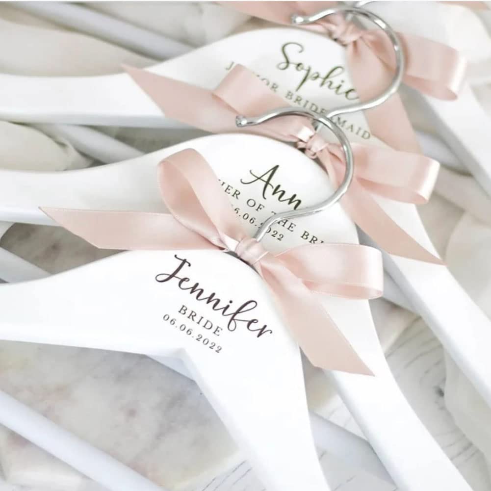 Clibeslty Personalized Bride Hanger,Engraved Bridesmaid Hanger,Name Engraved Wood Hanger Bridal Party Wedding Gifts(White) Clibeslty